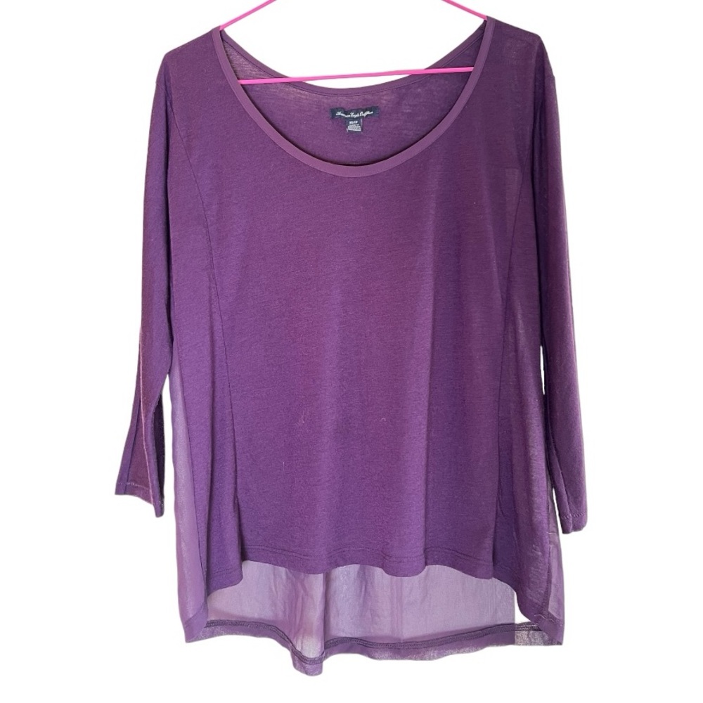 A.E Outfitters‎ purple 3/4 sleeve mixed fabric tee sz XS